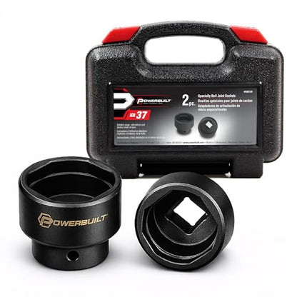 Powerbuilt 2 Piece Specialty Ball Joint Socket Set, Removes and Installs Chrysler Upper Ball Joints, 3/4" Drive 4-Sided Design with Storage Case - 648749