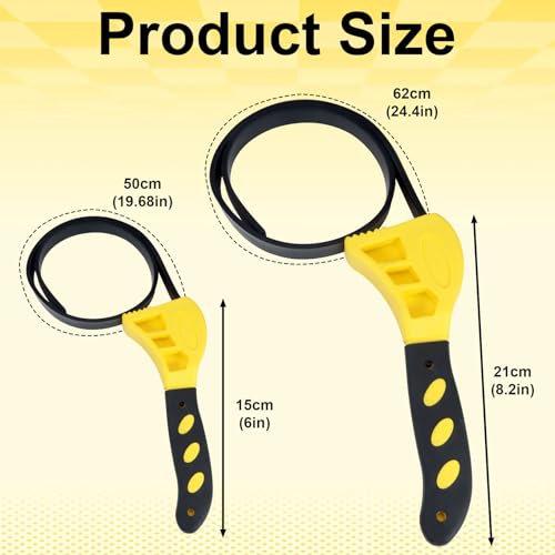 2 Pack Adjustable Rubber Strap Wrench Set 6" & 8" Heavy-Duty Tool for Oil Filter Plumbing Pipe Jar Opener Water Filter Sink & Faucet Non-Slip Adjustable Belt Wrench Tool