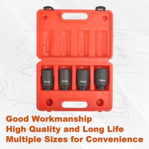 SSN 1/2 Inch Impact Socket Set Heavy Duty Drive Impact Socket Set 12 Point Metric 30mm 32mm 34mm 36mm Axle Nut Socket Set with Portable Case (4PCS) - color: 30-36mm(4pcs)