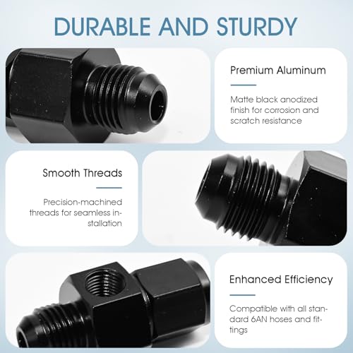 Gauge Port Fuel Pressure Take off Fitting Adapter Aluminumwith 6AN Male with 1/8 NPT Gauge Port Hose Adapters Aluminum Black (AN6-AN6-M-1/8) - size: AN6-AN6-M-1/8