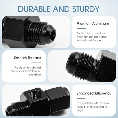 Gauge Port Fuel Pressure Take off Fitting Adapter Aluminumwith 6AN Male with 1/8 NPT Gauge Port Hose Adapters Aluminum Black (AN6-AN6-M-1/8) - size: AN6-AN6-M-1/8