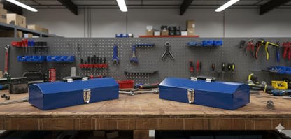 2PACK Portable Tool Box, Metal Tool Box, 4 Non-Slip Foot Pads, Ideal for Trailer, Mechanic, DIY-ers, Car Toolbox, Workshops, Garages, Repair Shops,Blue - size: 2P-Blue