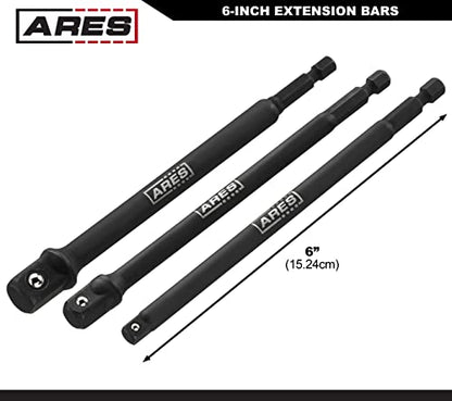 ARES 22023-6-Inch Impact Grade Socket Adapter Set - Turns Impact Drill Driver into High Speed Socket Driver - 1/4-Inch, 3/8-Inch, and 1/2-Inch Drive - size: 6-Inch Socket Adapter