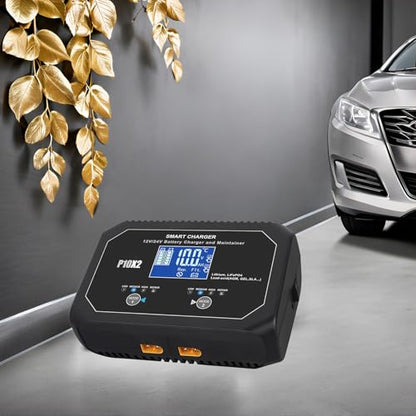 2-Bank 20A(10A/Bank) Car Battery Charger, 12V 24V Automatic Automotive Charger, Battery Maintainer, Trickle Charger for Car, Motorcycle, Marine, Boat, Lead-Acid, Lithium, LiFePo4 Battery