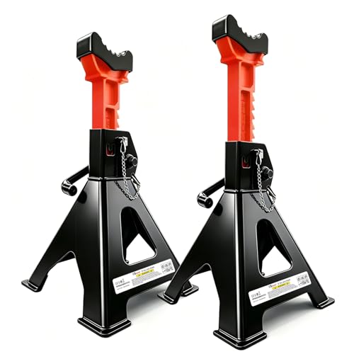 3 Ton Jack Stands (6,600 lbs) - Heavy Duty Car Jack Stand with Double Pin Locking, Adjustable 12.25" to 16.87" Height, Extra Rubber Pads for Trucks, Garage, Home,DIY Use - 1 Pair Black+Orange - color: Black+Orange, size: 3 Ton Double Locking