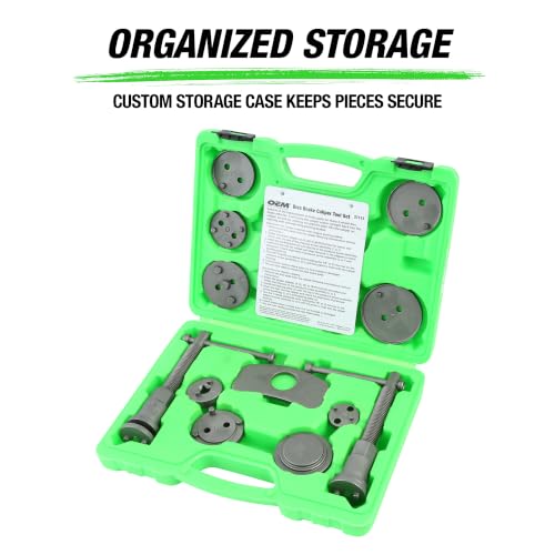 OEMTOOLS 18 Piece Disc Caliper Set, Brake Pad Replacement Tool | For Domestic/Imports, Includes Left Hand Threading Tool, 15 Adapters, Rust-Resistant Finish, Comes in Storage Case - size: 18 Piece Master Kit