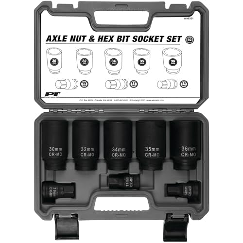 Performance Tool W89321 Axle Nut and Hex Bit Socket Set (8 Pieces) - Chrome Molybdenum Steel Construction, Extra-Deep Sockets for Secure Grip, Corrosion Protection, Fitted Storage Case - 1/2 in. Drive - style: 8 Pc. Axle Nut and Hex Bit Socket Set
