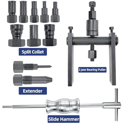 12Pcs Bearing Puller ＆ Blind Bearing Puller ＆ Slide Hammer Puller Kit | for Bearing Diameter 8-32mm (slide hammer two jaw puller)
