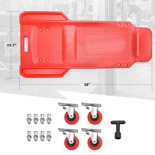 Auto Dynasty Universal 38" L X 14" W Red Lightweight Rolling Mechanic Creeper Seat Repair Tool for Car Vehicle Home Warehouse - color: Red T Shape