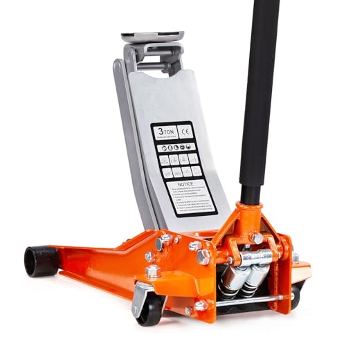 Bonnlo 3 Ton Low Profile Floor Jack,Lifting Range 2.95" to 20.1" Horizontal Hydraulic for Garage, Workshop and Vehicle Maintenance - color: Orange