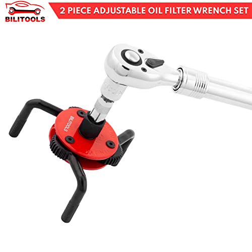 BILITOOLS Universal Adjustable 3-Jaw Oil Filter Wrench, 1/2-Inch Drive | Heavy-Duty Oil Filter Removal Tool, Fits 2-1/2 to 5-1/8 Inch Engine Filters for Cars, Trucks and SUVs