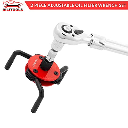 BILITOOLS Universal Adjustable 3-Jaw Oil Filter Wrench, 1/2-Inch Drive | Heavy-Duty Oil Filter Removal Tool, Fits 2-1/2 to 5-1/8 Inch Engine Filters for Cars, Trucks and SUVs