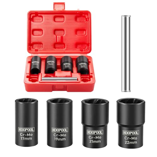 Twist Socket Set 5 Pcs Lug Nut Remover, Bolt Nut Extractor Set, Metric 17-22mm Wheel Lock Removal Kit with Drift Punch Nut Removal Bar - size: Medium