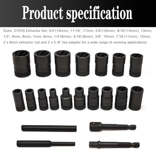 21PCS Twist Lug Nut Socket Set - 3/8 inch Drive Damaged Nut Lock Remover Extractor - Rusted & Strip & Stripped & Stuck Locking Nut Removal Tool Kit - color: 21pcs Lug Nut Extractor 3/8 Inch Drive