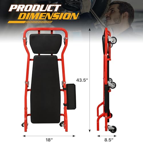 Magshion Mechanic Creeper Garage Automotive Floor Low Profile Roller Mechanics Tools, 44" 6 Caster Creeper with Adjustable Cushioned Headrest - 300 lbs Capacity (Red) - color: Red, size: 44"