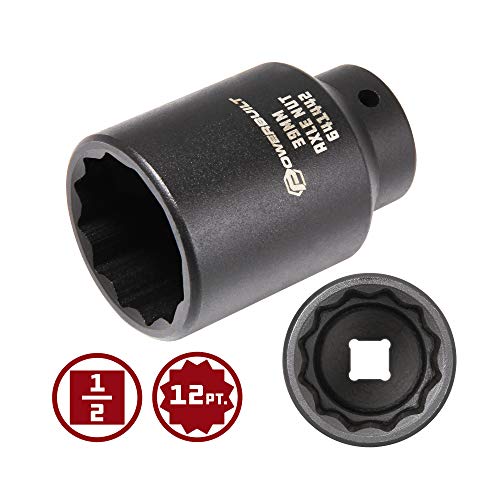 Powerbuilt 39mm Axle Nut Socket, 1/2 Inch Drive, Use with Impact Wrench, 12 Point Extra Deep, Remove Axle Shaft Nut - 641422 - size: 39mm