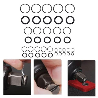 5 Sets Pneumatic Wrench Socket Retainer Rings with O-Rings for 3/8" 1/2" 3/4" 1" Air for Impact Wrenches, Metal Replacement Parts(1/2) - color: 1/2