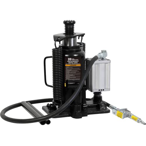 Torin 20 Ton (40,000 LBs) Capacity Pneumatic Air Hydraulic Heavy Duty Bottle Jack with Manual Pump for Trucks, ATA92006B , Black - color: Black, size: 20 Ton, style: Pneumatic Air