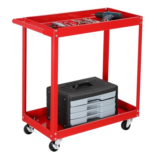 TUFFIOM 2 Tier Rolling Tool Cart on Wheels w/2 Brake, 220 LBS Capacity Heavy Duty Commercial Utility Tool Service Cart, Tool Organizer for Mechanic,Garage,Workshop,Warehouse & Repair Shop - color: Red(2-tier)
