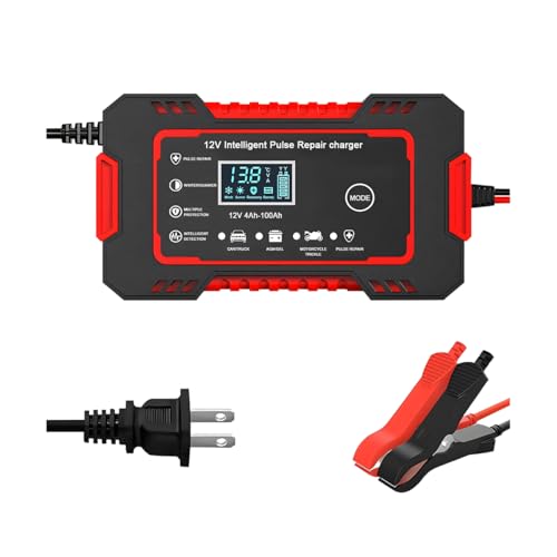 Car Battery Charger, 12V 6A Smart Fully Trickle Vehicle Battery Charger & Desulfator with Temperature Compensation, Portable Automotive Power Maintainer, Universal Fit (Red) - color: Red