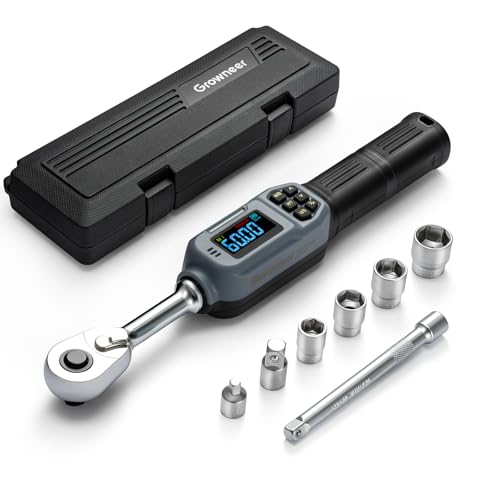 GROWNEER Digital Torque Wrench, 2.2-44.2 Ft-lbs/3-60 Nm, 3/8'' Drive Rachet Torque Wrench with Buzzer & Colorful LED Indicator, Electronic Torque Wrench Set for Bike Motorcycle Auto Repair - color: Black, size: 2.2-44.2 Ft-lbs/3-60 Nm