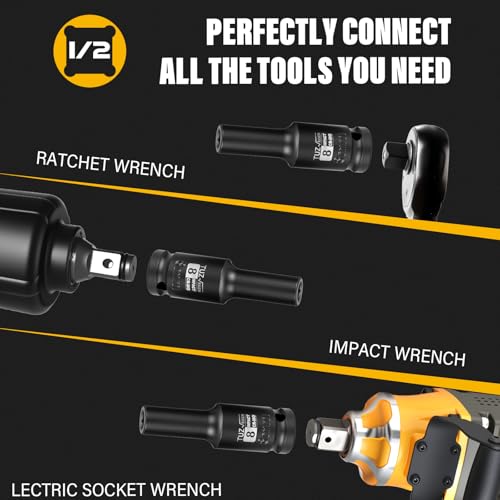 1/2 Inch Drive 8mm Deep Metric 6 Point CR-MO Impact Socket | Radius Corner Design,Square Chamfered Opening,Axle Nut Impact Grade Socket for Easy Removal - size: 1/2” Drive 8mm Deep, style: 1/2" Drive Deep Socket