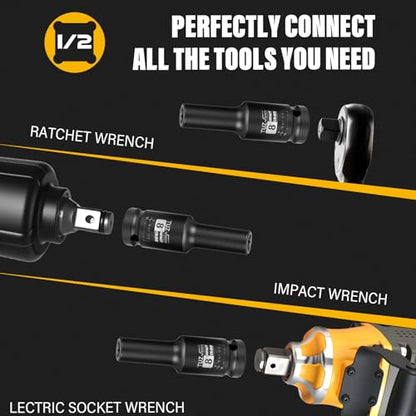 1/2 Inch Drive 8mm Deep Metric 6 Point CR-MO Impact Socket | Radius Corner Design,Square Chamfered Opening,Axle Nut Impact Grade Socket for Easy Removal - size: 1/2” Drive 8mm Deep, style: 1/2" Drive Deep Socket