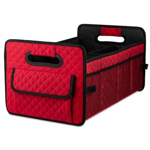 JiatuA Car Trunk Organizer for SUV, Collapsible Car Storage Organizer Red | Sturdy, Large Capacity, Diamond Decor, Multi Compartment Container Box Adjustable Car Accessories for Sedan Truck - color: Red, size: Standard