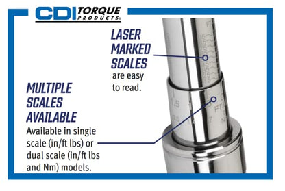 CDI 3/8 Inch Drive Adjustable Click Torque Wrench, Range 30-250 In Lbs / 4-27.7 Nm (2502MRMH) - size: 3/8", style: 30-250 in.lbs