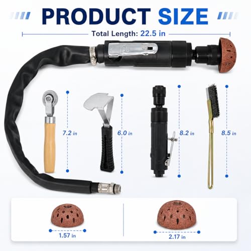 Air Tire Repair Polish Patch Kit Heavy Duty - Includes 2500RPM Air Tire Buffer, Tire Inner Liner Scraper, 4 Tungsten Steel Buffing Wheel, Patch Roller, & Wire Brush - Professional Tire Patch Tools