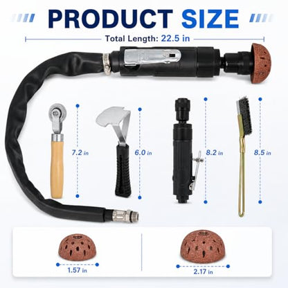 Air Tire Repair Polish Patch Kit Heavy Duty - Includes 2500RPM Air Tire Buffer, Tire Inner Liner Scraper, 4 Tungsten Steel Buffing Wheel, Patch Roller, & Wire Brush - Professional Tire Patch Tools