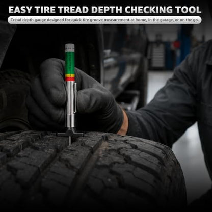 3 PCS Car Tire Tread Depth Gauge Set, Color-Coded 1/32 Inch Auto Tire Depth Gauge & Brake Pad Measuring Tool, Accurate Tyre Tread Checker Brake Pad Thickness Measure Tool
