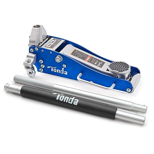 TONDA Floor Jack, Low Profile 2 Ton Aluminum and Steel Car Jack, Blue | Dual Pump System, Rapid Lift, 3.35"-13.98", 360-degree swivel casters - color: 2T Blue