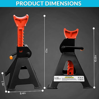 Jack Stands 3 Ton, Heavy Duty Car Jack Stand, 10.08-17.0 inch Adjustable Height for Lifted Truck, SUV, MPV and UTV/ATV, 6600 lb Capacity, 1 Pair Black & Red (Automotive Stands Set of 2) - size: 3 Ton (Standard)