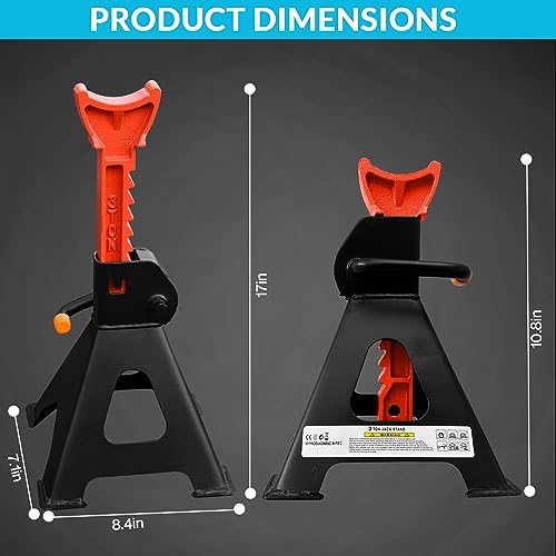 Jack Stands 3 Ton, Heavy Duty Car Jack Stand, 10.08-17.0 inch Adjustable Height for Lifted Truck, SUV, MPV and UTV/ATV, 6600 lb Capacity, 1 Pair Black & Red (Automotive Stands Set of 2) - size: 3 Ton (Standard)