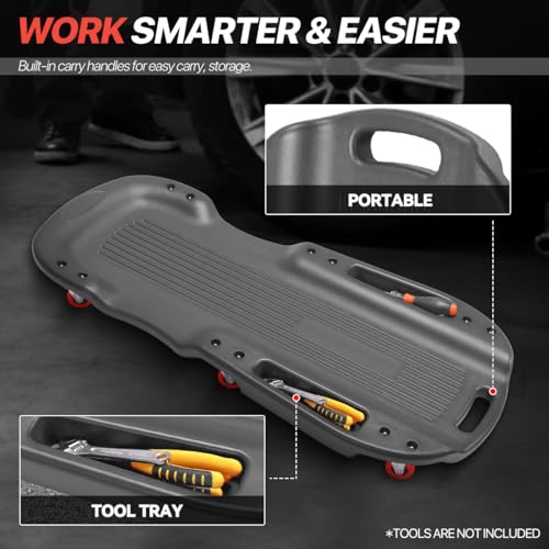 Creeper, Low Profile Under Car Rolling Creeper with Tool Trays, 300 LBS Capacity, 38" L x 20" W Ergonomic Body Design, Black