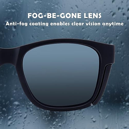 UKNOW Safety Glasses - Anti Fog Lenses - Eye Protection with Side Shields - ANSI Z87.1 Protective Eyewear - UV Protection - color: Matte Black & Gray / Smoke Lens