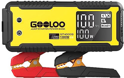 GOOLOO GT4000S Jump Starter 4000A Car Jumper Starter (Up to 10L Diesel All Gas Engines), 100W Fast-Charging Lithium Jump Box, SuperSafe Portable Car Battery Charger for 12V Vehicles, Yellow - color: Yellow