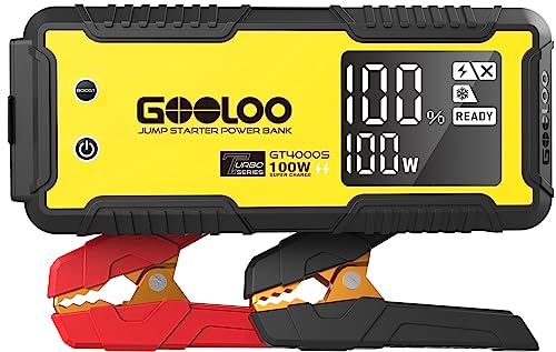 GOOLOO GT4000S Jump Starter 4000A Car Jumper Starter (Up to 10L Diesel All Gas Engines), 100W Fast-Charging Lithium Jump Box, SuperSafe Portable Car Battery Charger for 12V Vehicles, Yellow - color: Yellow