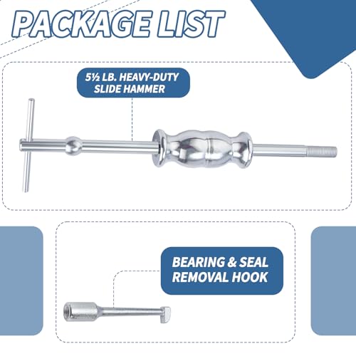 Rear Axle Bearing Puller Tool Axle Seal and Bearing Remover Set with Slide Hammer Yoke and 3 Rear Axle Puller Adapters, 1" to 2-7/8" IDs