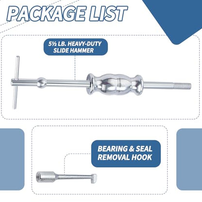 Rear Axle Bearing Puller Tool Axle Seal and Bearing Remover Set with Slide Hammer Yoke and 3 Rear Axle Puller Adapters, 1" to 2-7/8" IDs