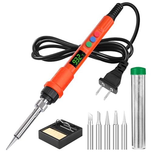 Soldering Iron Kit, 120W LED Digital Solder Iron Soldering Gun kit, Smart Temperature Control [356℉-932℉], Extra 5pcs Tips, Auto Sleep, Temp Calibration, Orange - color: Orange