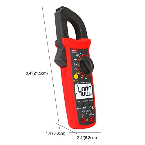 UNI-T Digital Clamp Meter UT202R AC Current TRMS Volt Amp Ohm Meter HVAC Clamp On Multimeter, Auto Ranging 4000Counts Temperature AC DC Voltage Frequency Resistance Capacitance Continuity Diode Tester - size: UT202R