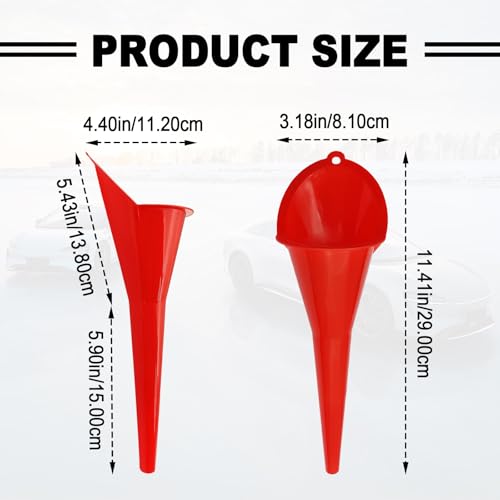 2 Pieces Automotive Plastic Oil Funnels with Long Neck Multi-Function No Spill Design for Gas Coolant Transmission Fluid Engine Oils Fuel Lubricants and Diesel (Red) - color: red