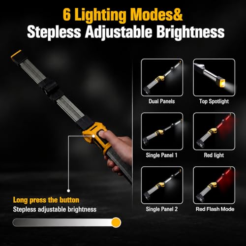 FORTO Rechargeable Magnetic Work Light,LED Flashlight for Mechanics,Aerospace Aluminum Alloy,1500 Lumens,Dual Folding Panels,6 Modes,for Garage,Auto Mechanic,Emergency,Workshop – Great Gift