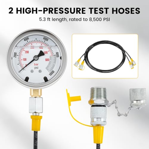 Hydraulic Pressure Test Kit (Essential Kit) | 3 Gauges, 8 Couplings, 1 Quick Connector, 2 Hoses for Excavators, Loaders, Tractors, Forklifts, Construction & Mining