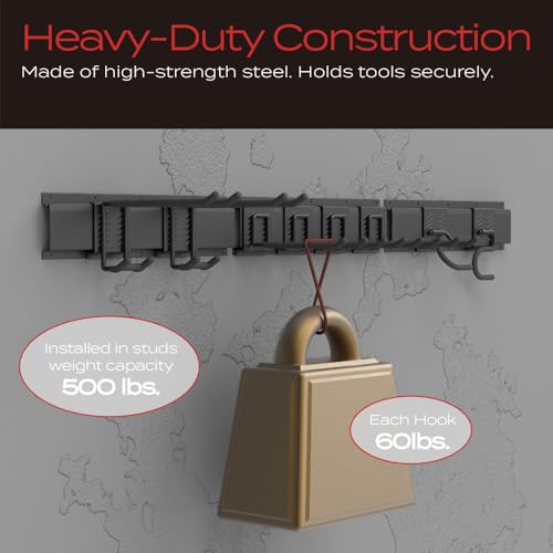 VAULTON Heavy Duty Metal Slot Wall Panel Garage Organization Kit, 48inches, Wall Mounted Tool Organizer With 8 Hooks, Interlocking Slot Panel, 11pcs - style: 48inch 3 Panels+8 Hooks