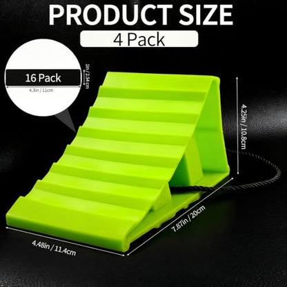 4 Pack Wheel Chocks, Heavy Duty Non Slip Wheel Chocks with Rope | Plastic Hard Wheel Stoppers Block for Camper Cars, RV Trailer, Trucks (Green) - color: Green