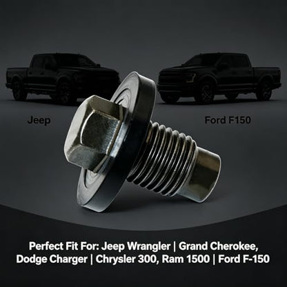 6506214AA M14x1.5 Oil Drain Plug,Leak-Proof Engine Oil Pan Plug with Gasket | Replacement for Jeep Wrangler Dodge Chrysler Ram 1500 Ford F-150, 13mm Hex Head