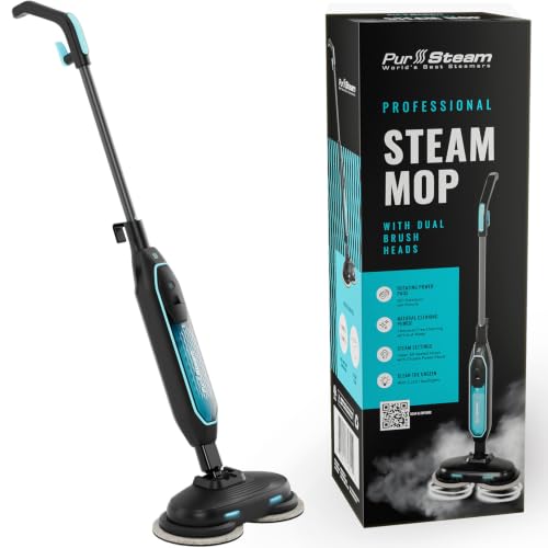 PurSteam ScrubMaster V2 Steam Mop with Dual Scrubbing Head and LED Lights | Dual Scrubbing Head | LED Headlights | Adjustable Steam Control | Anti-Slip Swivel Head | Cable Holder | Upright Lock - size: Steam Mop - ScrubMaster 2.0